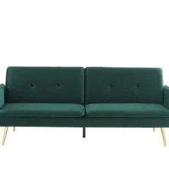 Baita Canapés Droits Canapé Droit Convertible En Velours 3 Places Vert Foncé