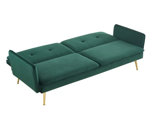 Baita Canapés Droits Canapé Droit Convertible En Velours 3 Places Vert Foncé – Image 4