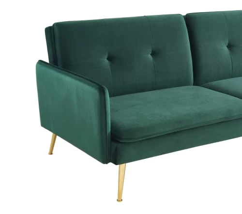 Baita Canapés Droits Canapé Droit Convertible En Velours 3 Places Vert Foncé – Image 6