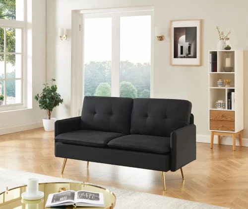 Baita Canapés Droits Canapé Droit En Tissu 2 Places Noir – Image 6