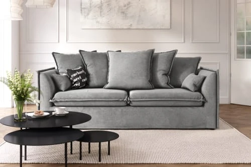 Cacharel Canapés Petits Prix Canapé Droit En Tissu 3 Places Gris – Image 2