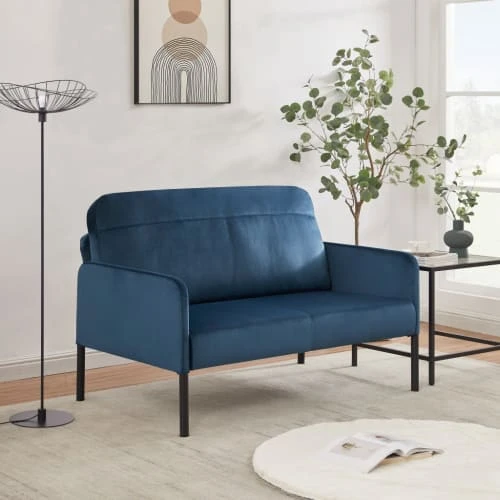 Baita Canapés Droits Canapé Droit En Velours 2 Places Bleu – Image 6