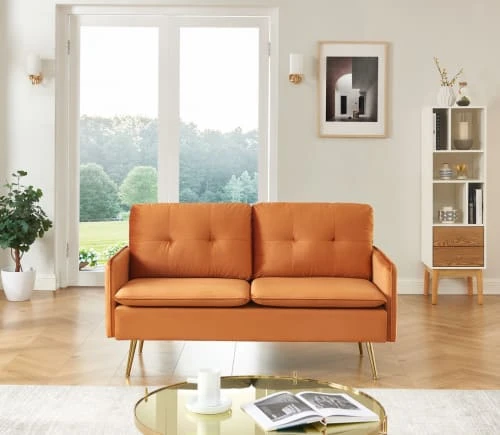 Baita Canapés Petits Prix Canapé Droit En Velours 2 Places Rouille – Image 2