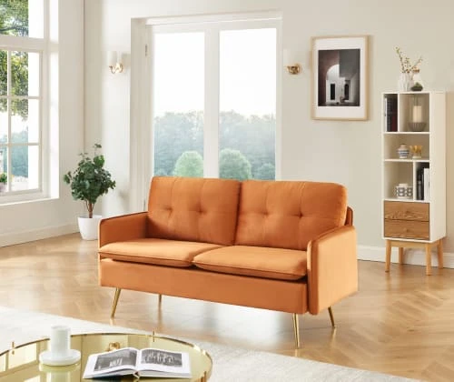 Baita Canapés Petits Prix Canapé Droit En Velours 2 Places Rouille – Image 6