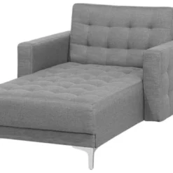 Beliani Méridiennes Chaise Longue En Tissu Gris Clair