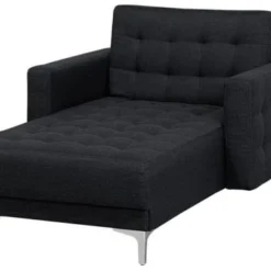 Beliani Méridiennes Chaise Longue En Tissu Gris Graphite