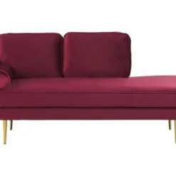 Beliani Méridiennes Chaise Longue En Velours Rouge Foncé Côté Gauche
