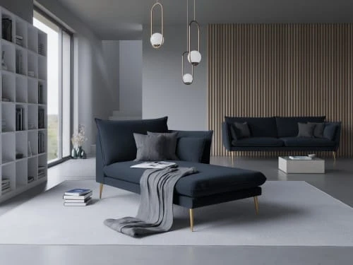 Micadoni Home Méridiennes Méridienne En Velours Bleu Foncé – Image 2