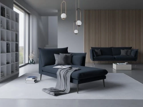 Micadoni Home Méridiennes Méridienne En Velours Bleu Foncé – Image 2