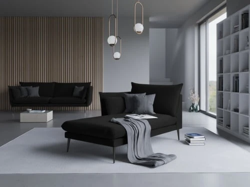 Micadoni Home Méridiennes Méridienne En Velours Noir – Image 2