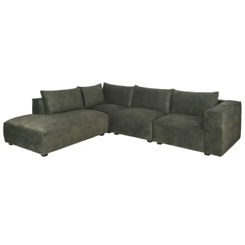 Maisons Du Monde Méridiennes Méridienne Gauche Pour Canapé Modulable En Velours Marbré Vert – Image 6